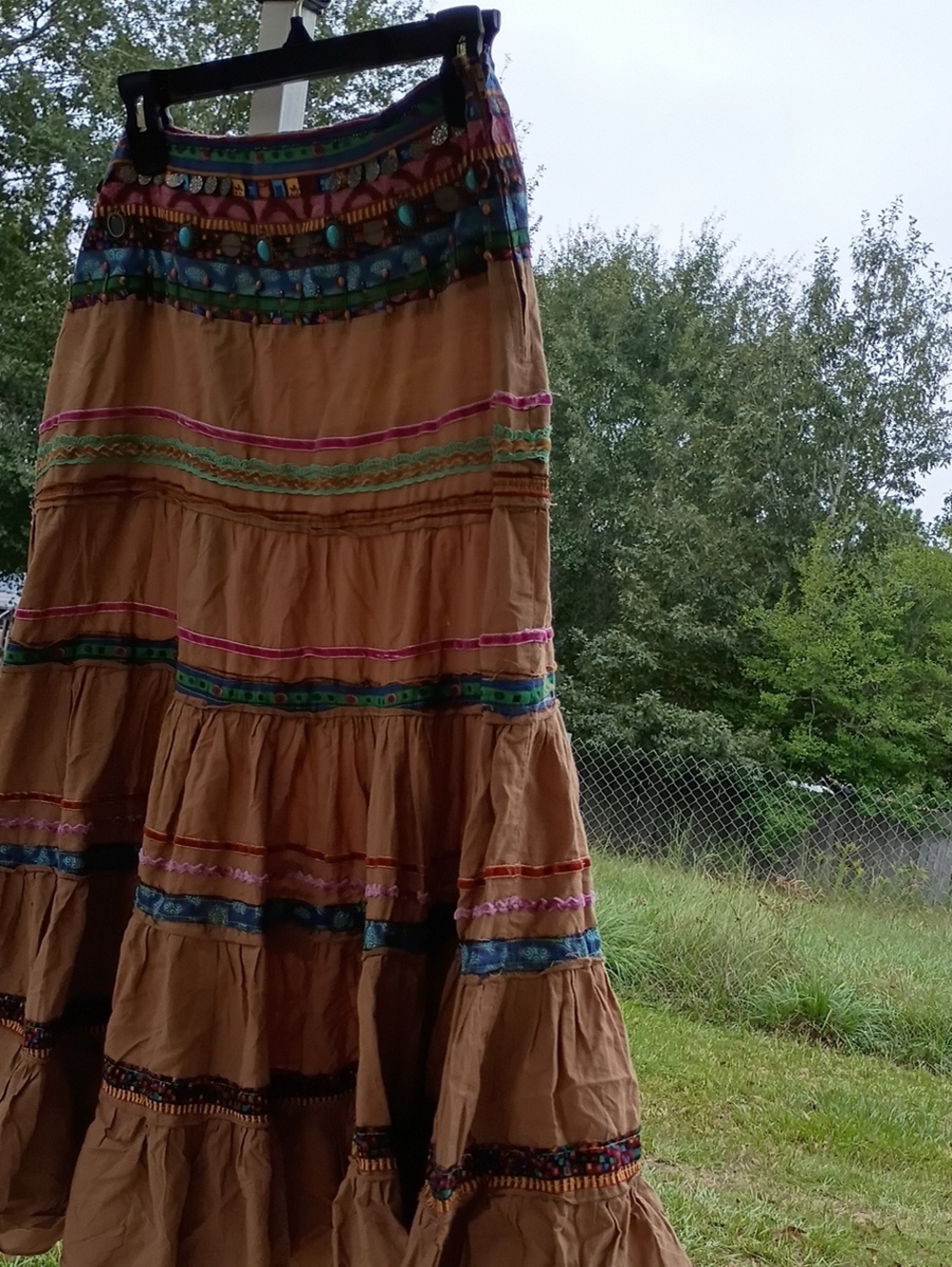 Bamboo Traders Tan Maxi Skirt with Colorful Trim
